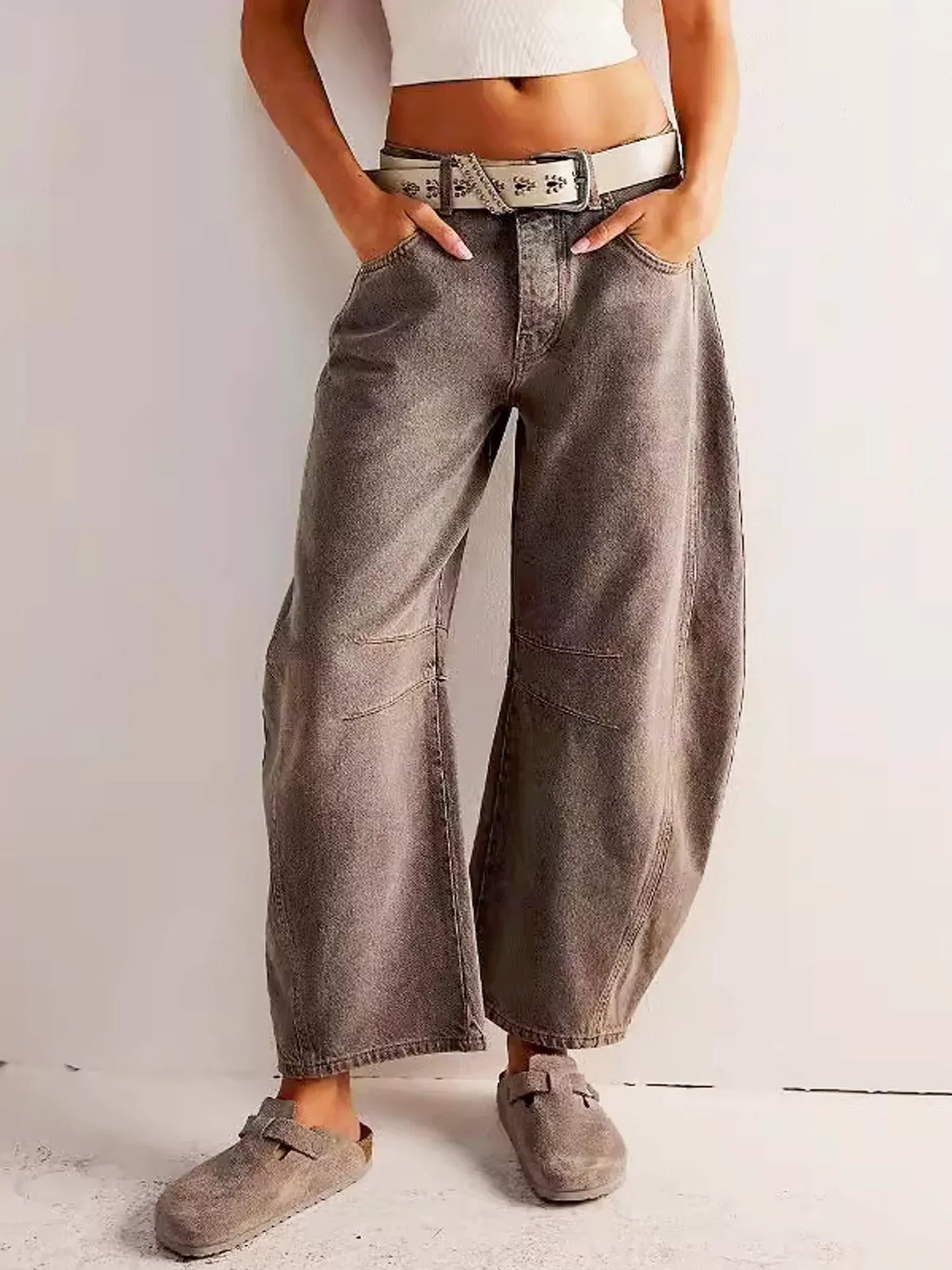 Dames Barrel Jeans Luipaardprint, Wijde Pijp