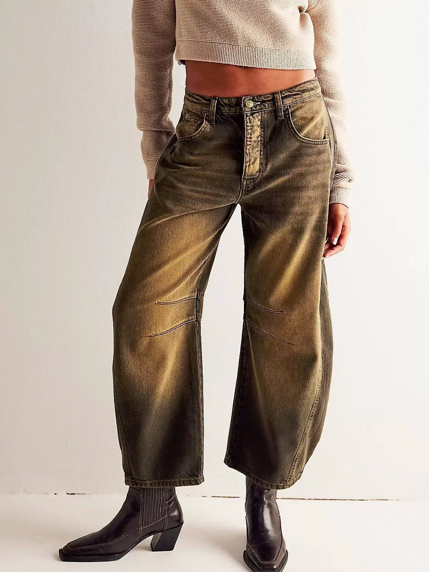 Dames Barrel Jeans Luipaardprint, Wijde Pijp