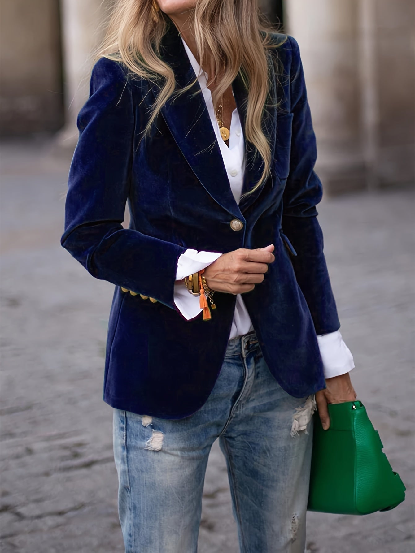 Addison Fluwelen Blazer Met Gouden Knopen Voor Dames