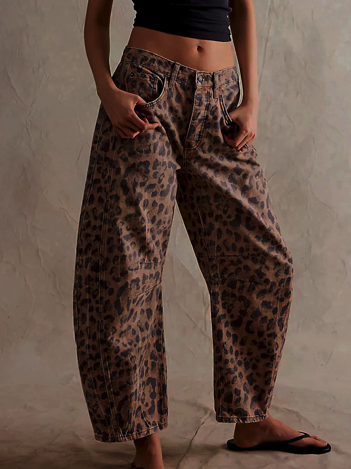 Dames Barrel Jeans Luipaardprint, Wijde Pijp