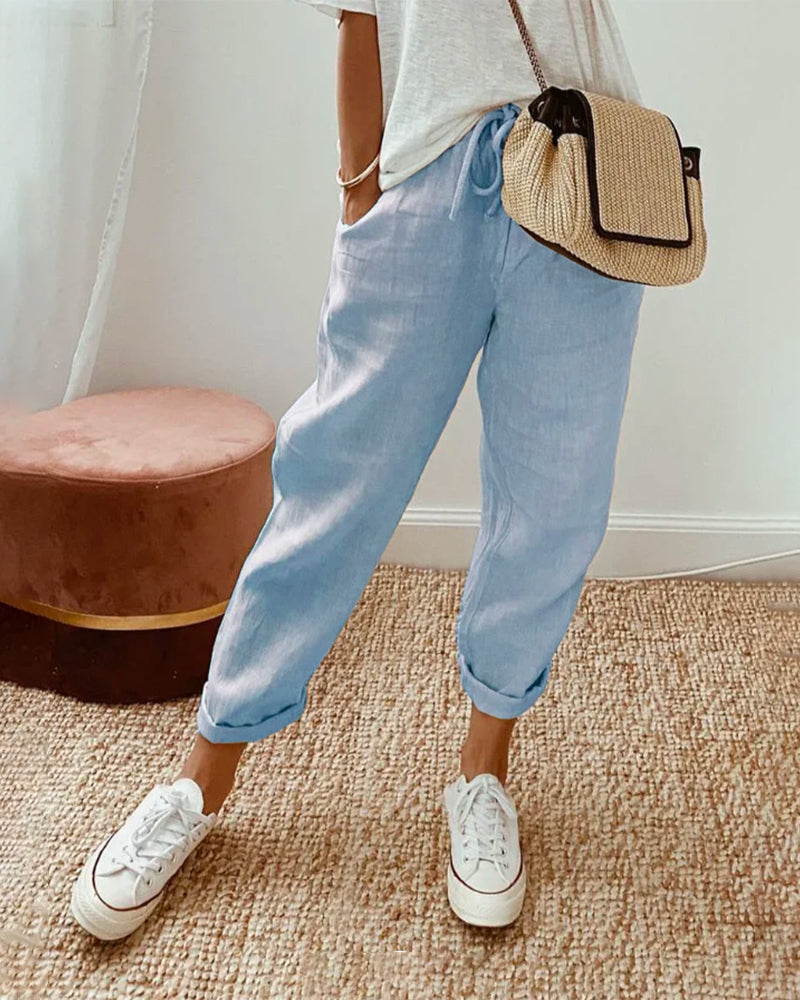 Dames Broek, Ademend, Hoge Taille, Wijde Pijpen, Lichtgewicht