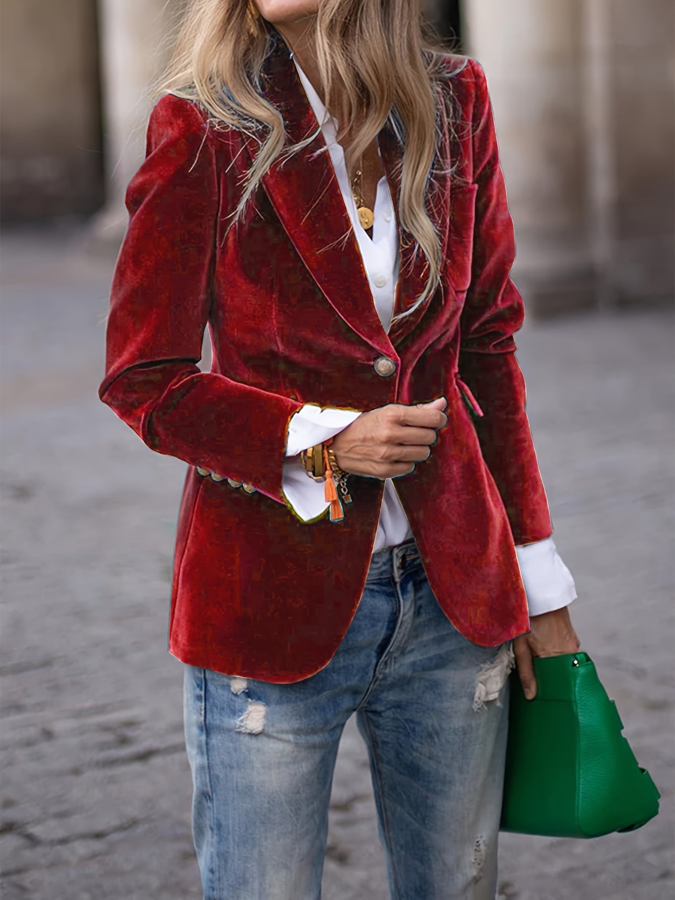 Addison Fluwelen Blazer Met Gouden Knopen Voor Dames