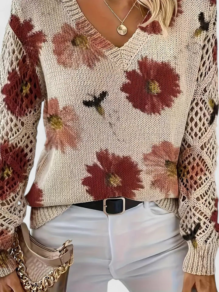 Auréley Dames Trui | Luchtig Gebreid met Bloemen, V-Hals, Comfortabel 2