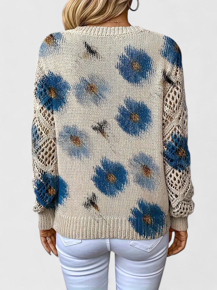 Auréley Dames Trui | Luchtig Gebreid met Bloemen, V-Hals, Comfortabel 4