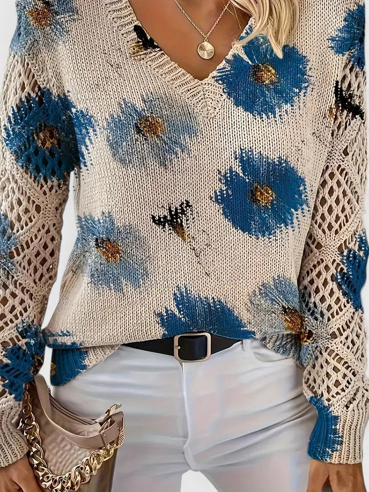 Auréley Dames Trui | Luchtig Gebreid met Bloemen, V-Hals, Comfortabel 5