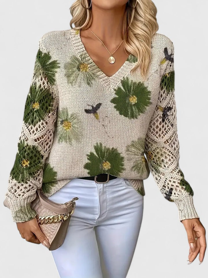 Auréley Dames Trui | Luchtig Gebreid met Bloemen, V-Hals, Comfortabel 6