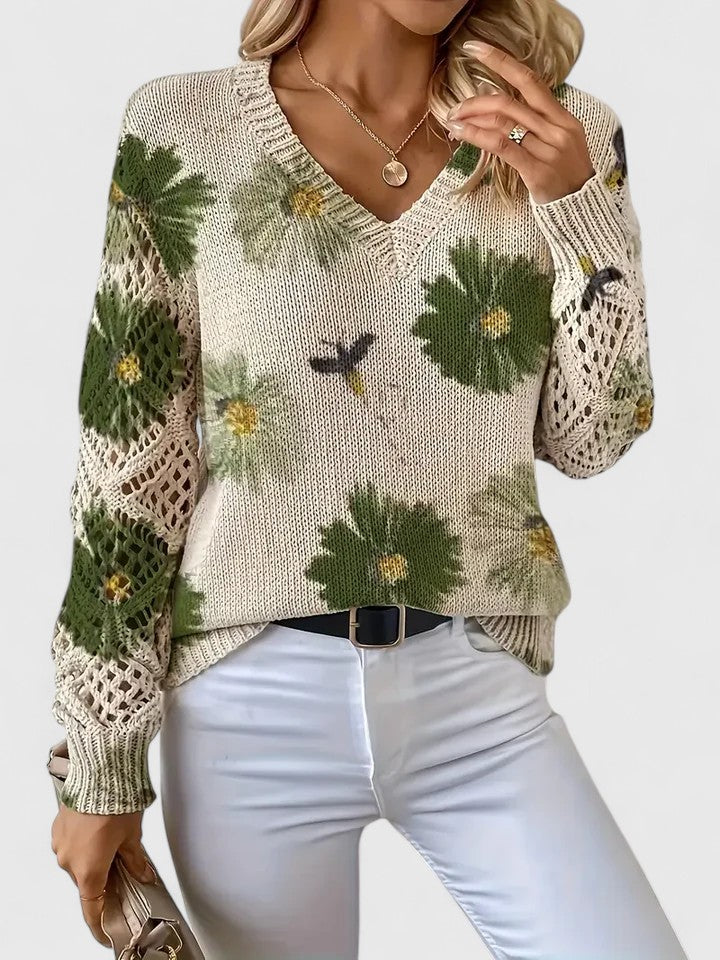 Auréley Dames Trui | Luchtig Gebreid met Bloemen, V-Hals, Comfortabel 7