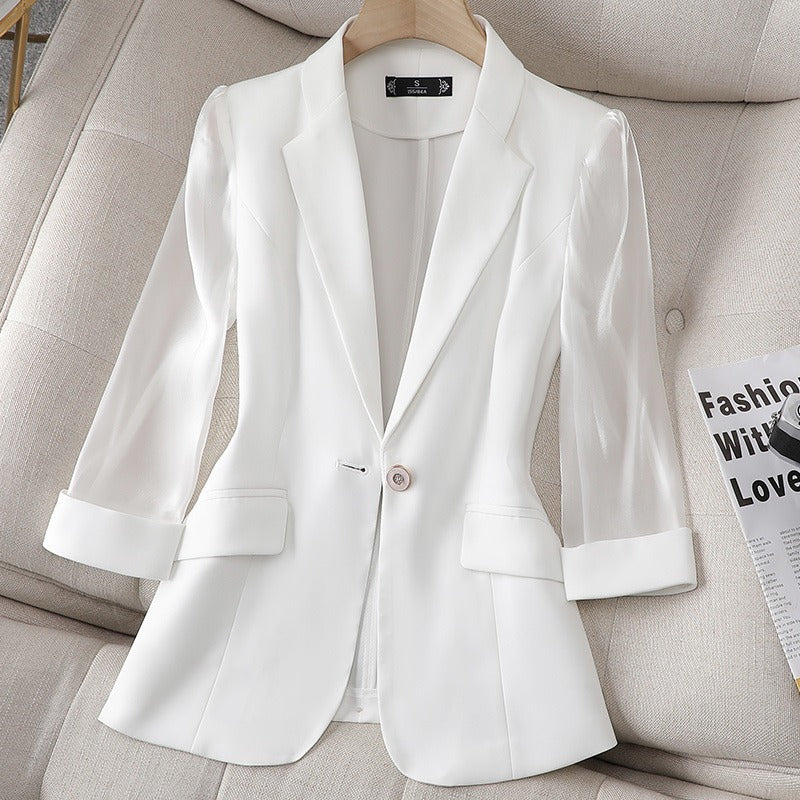 Ava Dames Blazer | Organza Mouwen, Elegant Witte Blazer 2