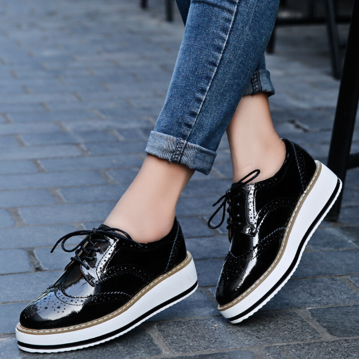 Ava Dames Oxfords | Glanzend Lakleer, Platform Sole