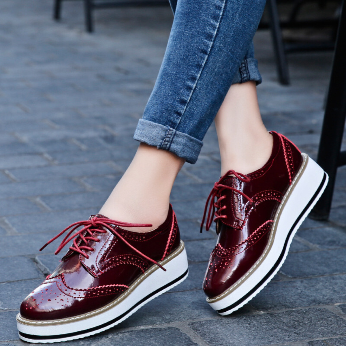 Ava Dames Oxfords | Glanzend Lakleer, Platform Sole 6
