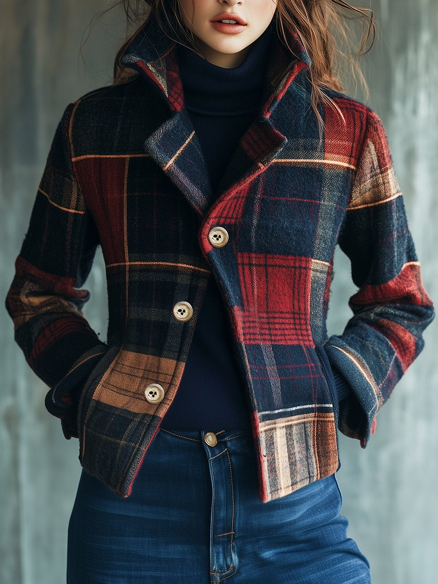 Caro Dames Jas Winter | Wol, Ruitpatroon, Comfortabel