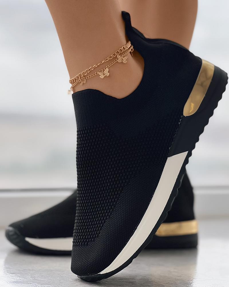 Daisy Dames Sneakers | Gebreid Textiel, Slip-On Met Gouden Accenten