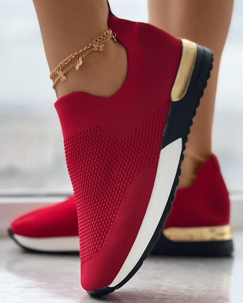Daisy Dames Sneakers | Gebreid Textiel, Slip-On Met Gouden Accenten 2
