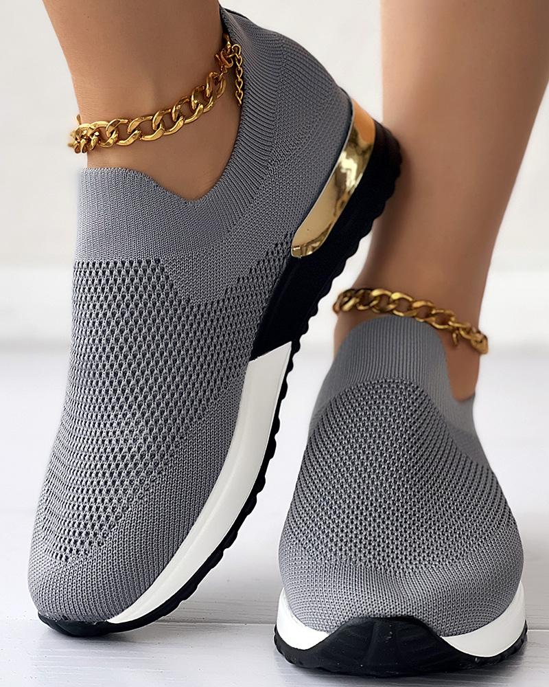 Daisy Dames Sneakers | Gebreid Textiel, Slip-On Met Gouden Accenten 3