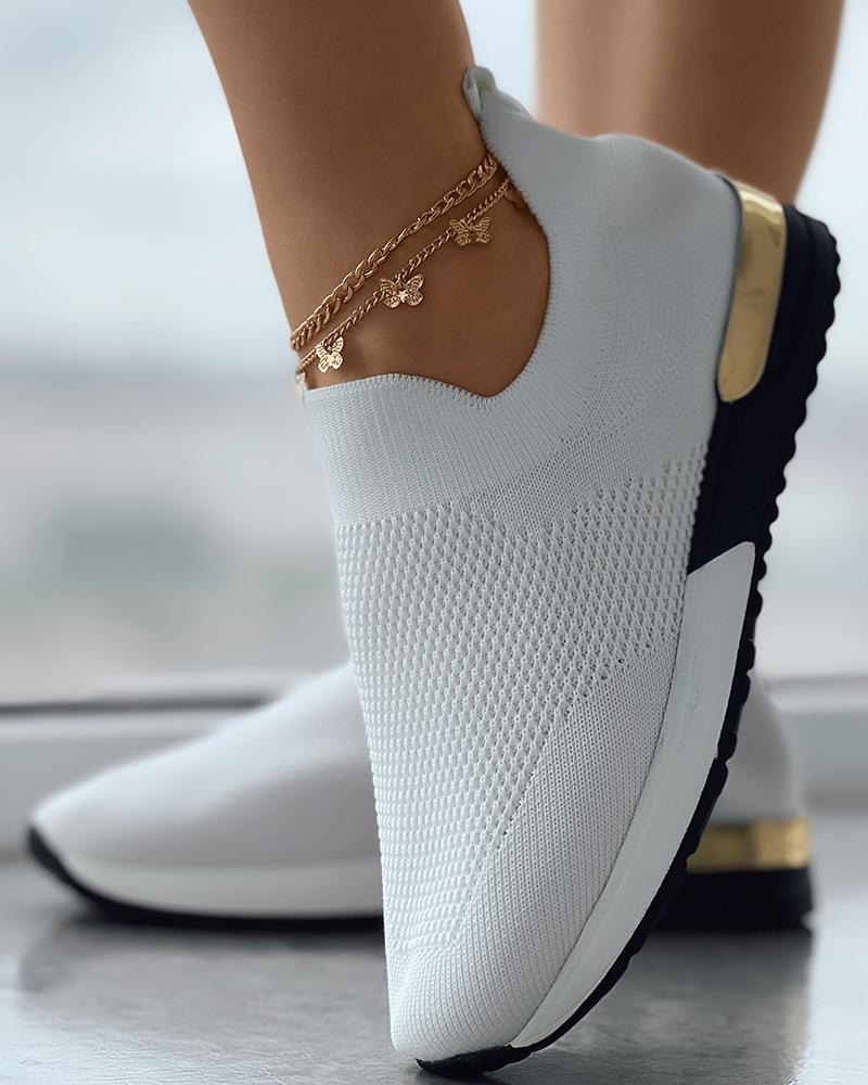 Daisy Dames Sneakers | Gebreid Textiel, Slip-On Met Gouden Accenten 4