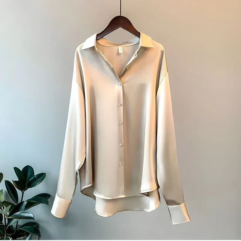 Dames Blouse, Zijde Look, Lange Mouwen, Ademend & Elegant