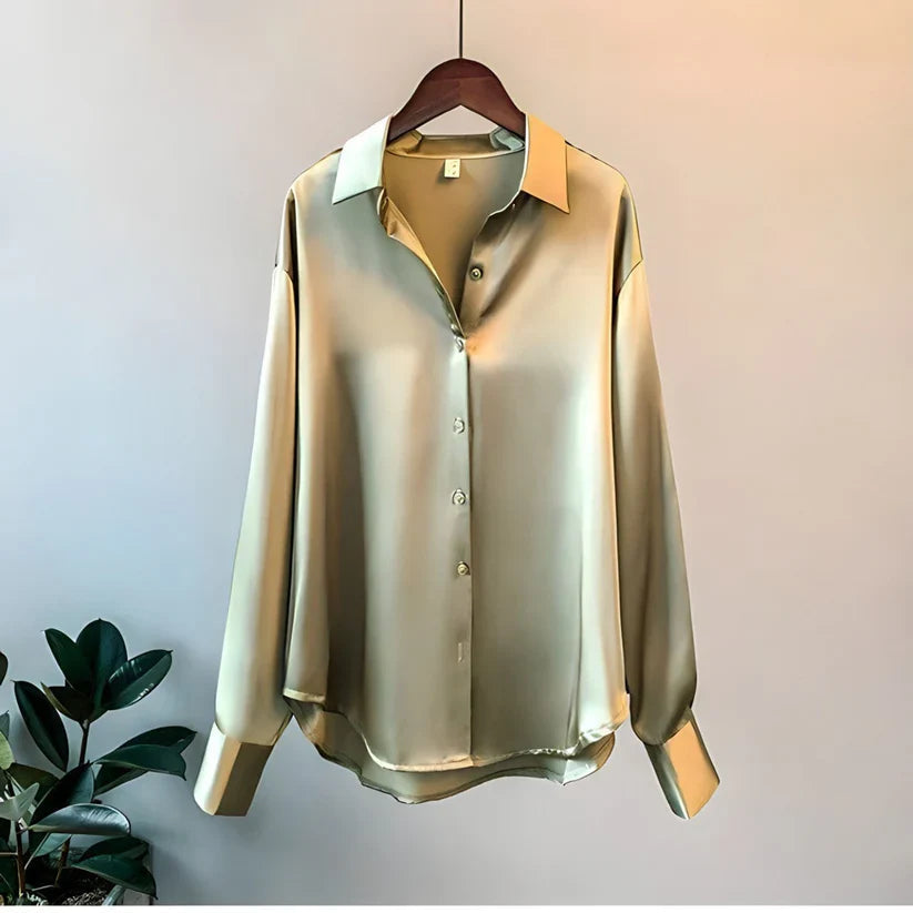 Dames Blouse, Zijde Look, Lange Mouwen, Ademend & Elegant