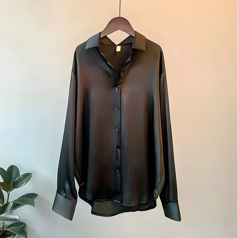 Dames Blouse, Zijde Look, Lange Mouwen, Ademend & Elegant
