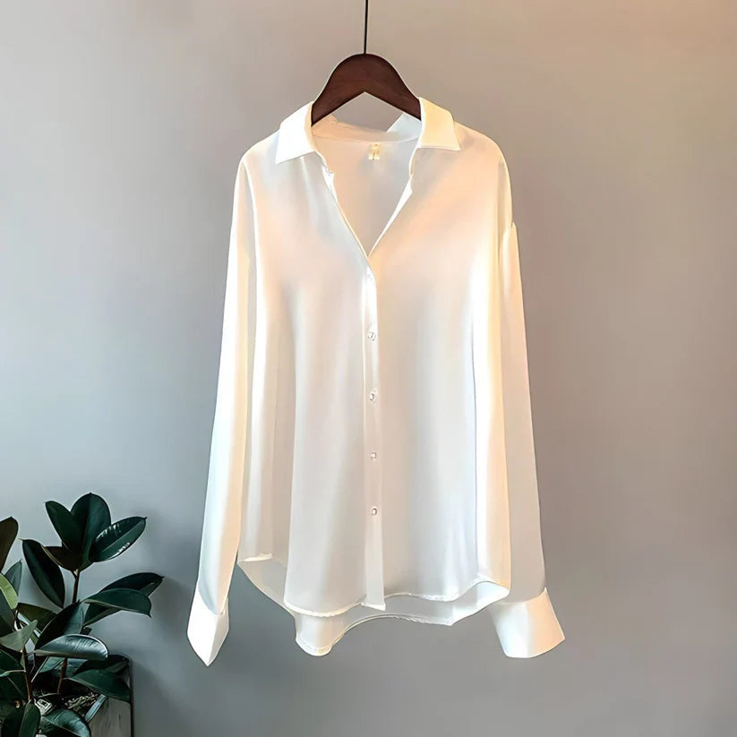 Dames Blouse, Zijde Look, Lange Mouwen, Ademend & Elegant