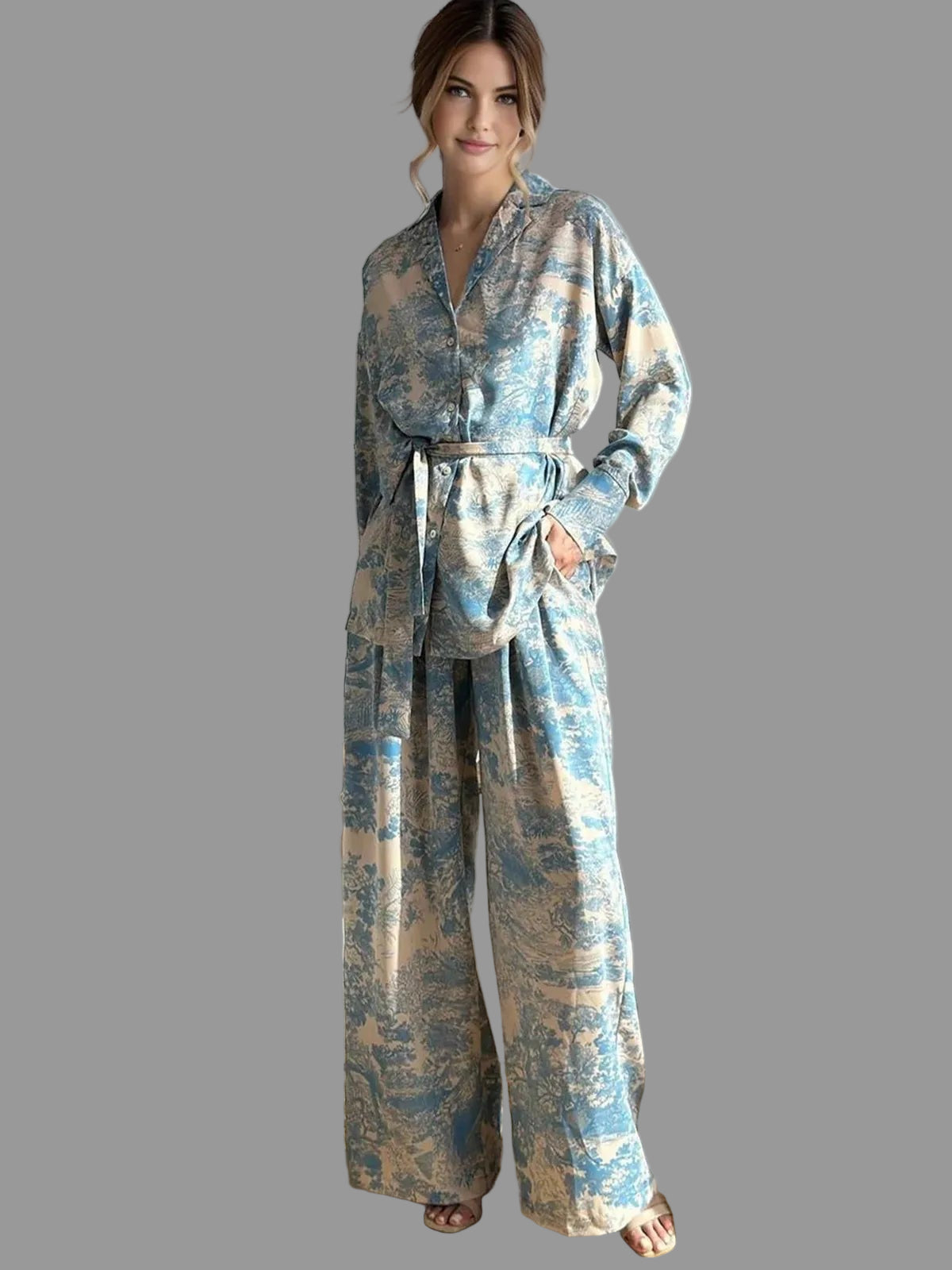 Kim Bedrukte Co-Ord Set | Twee Piece Setje, Wijde Pijpen, Casual Comfort 0