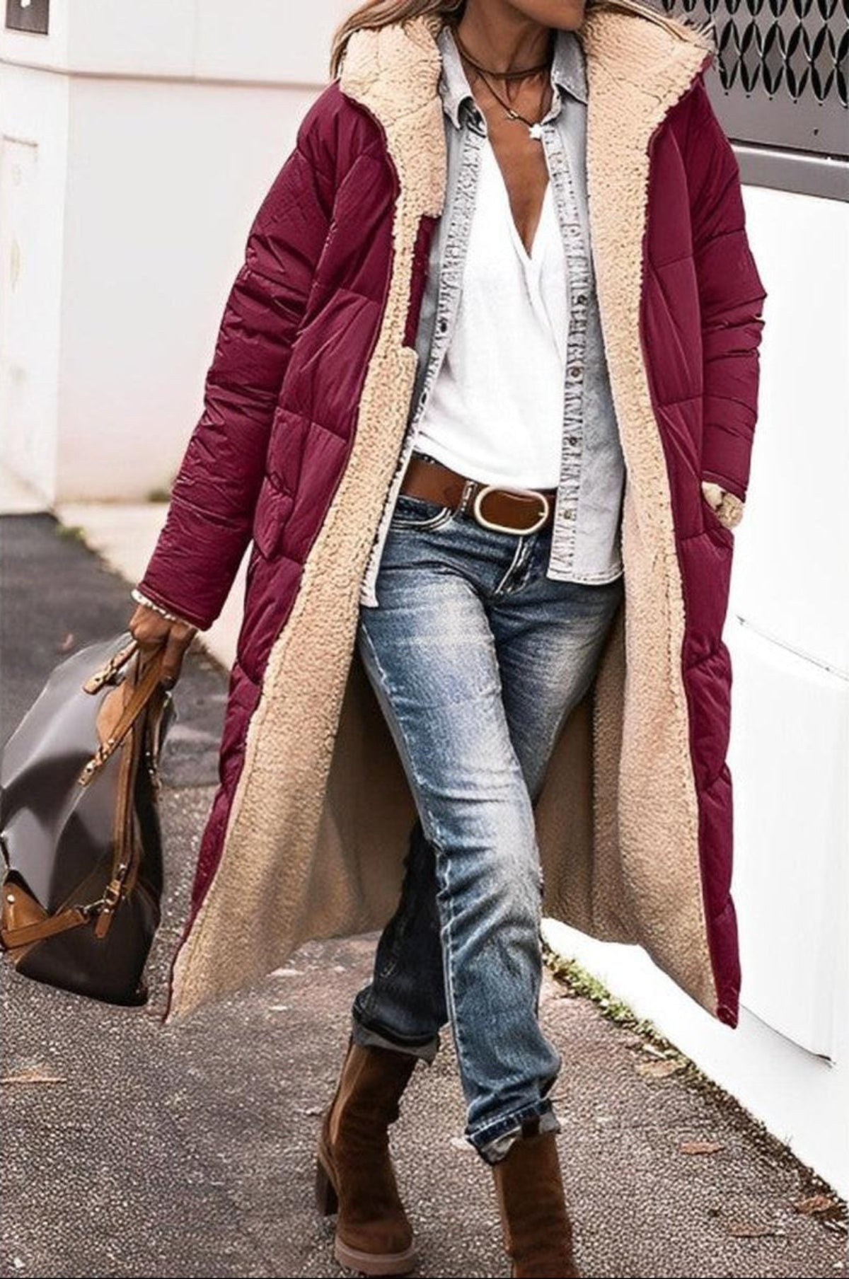 Kim Lange Lange Winterjas Dames | Gewatteerd, Met Capuchon, Omkeerbaar 5