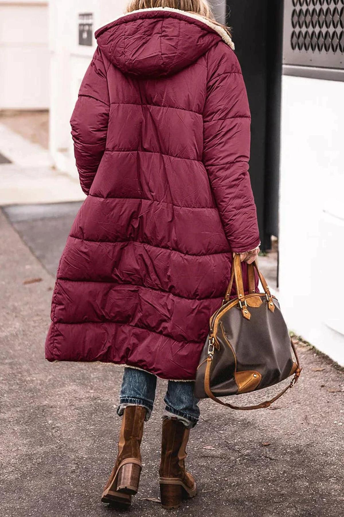 Kim Lange Lange Winterjas Dames | Gewatteerd, Met Capuchon, Omkeerbaar 8