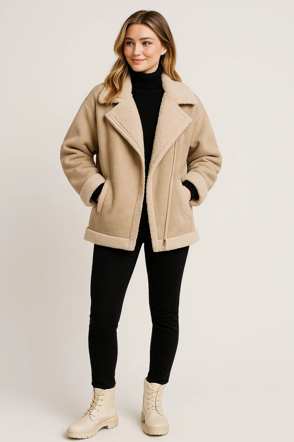 Kirsten Suède Lange Winterjas Dames | Warm en Comfortabel, Beige 1