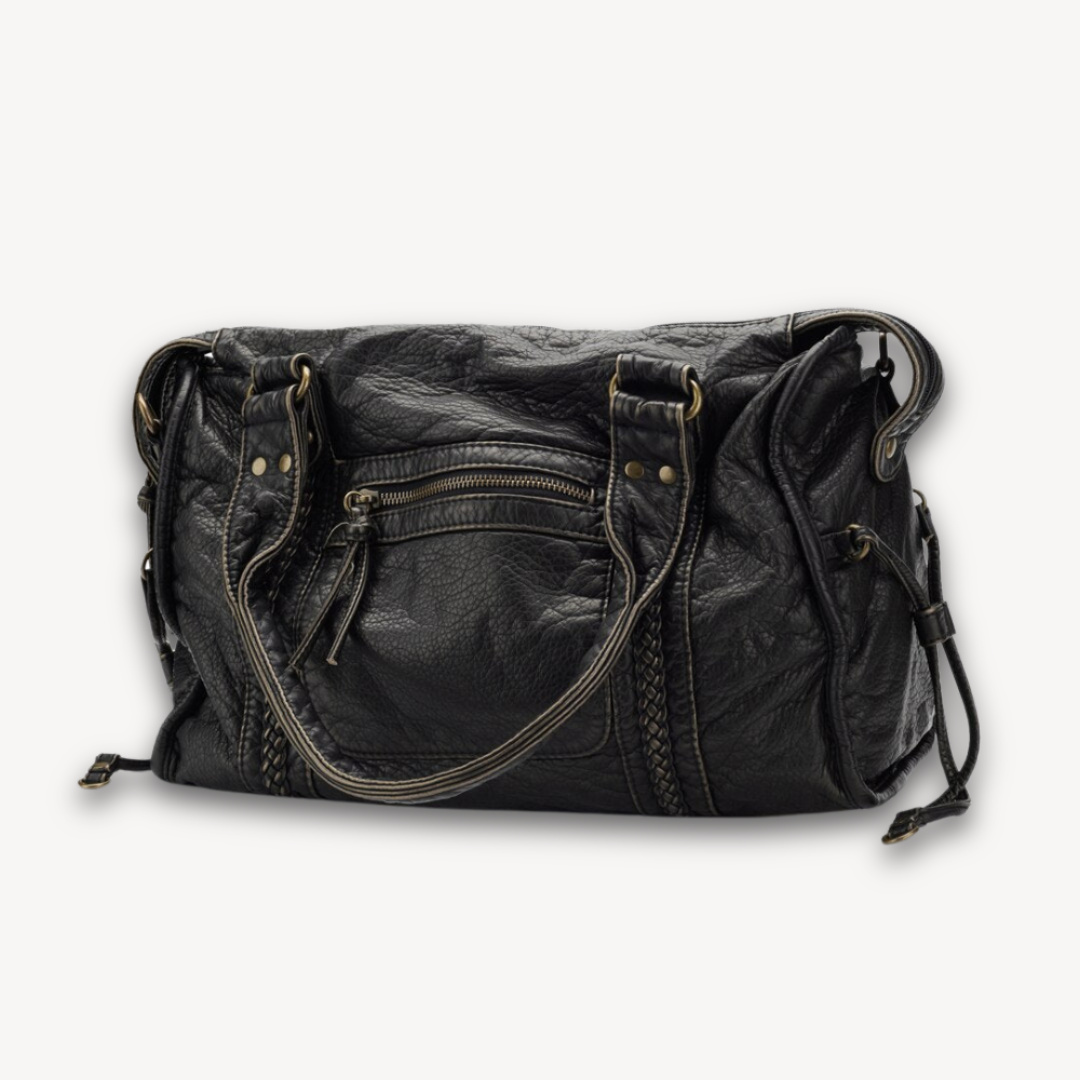 Lola Zwarte Leren Handtas Dames | Casual Met Ritsvakken, Duurzaam Design