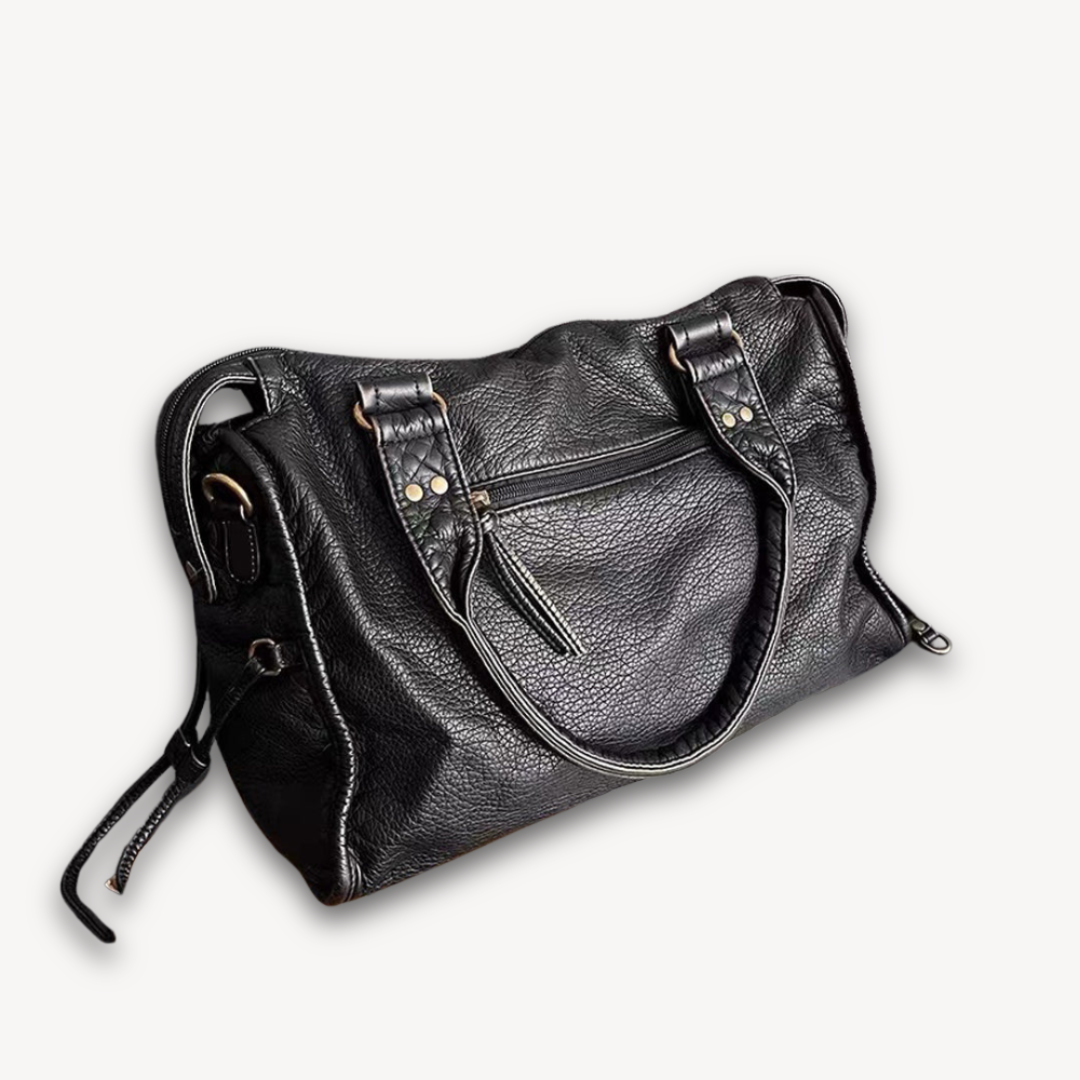 Lola Zwarte Leren Handtas Dames | Casual Met Ritsvakken, Duurzaam Design 2