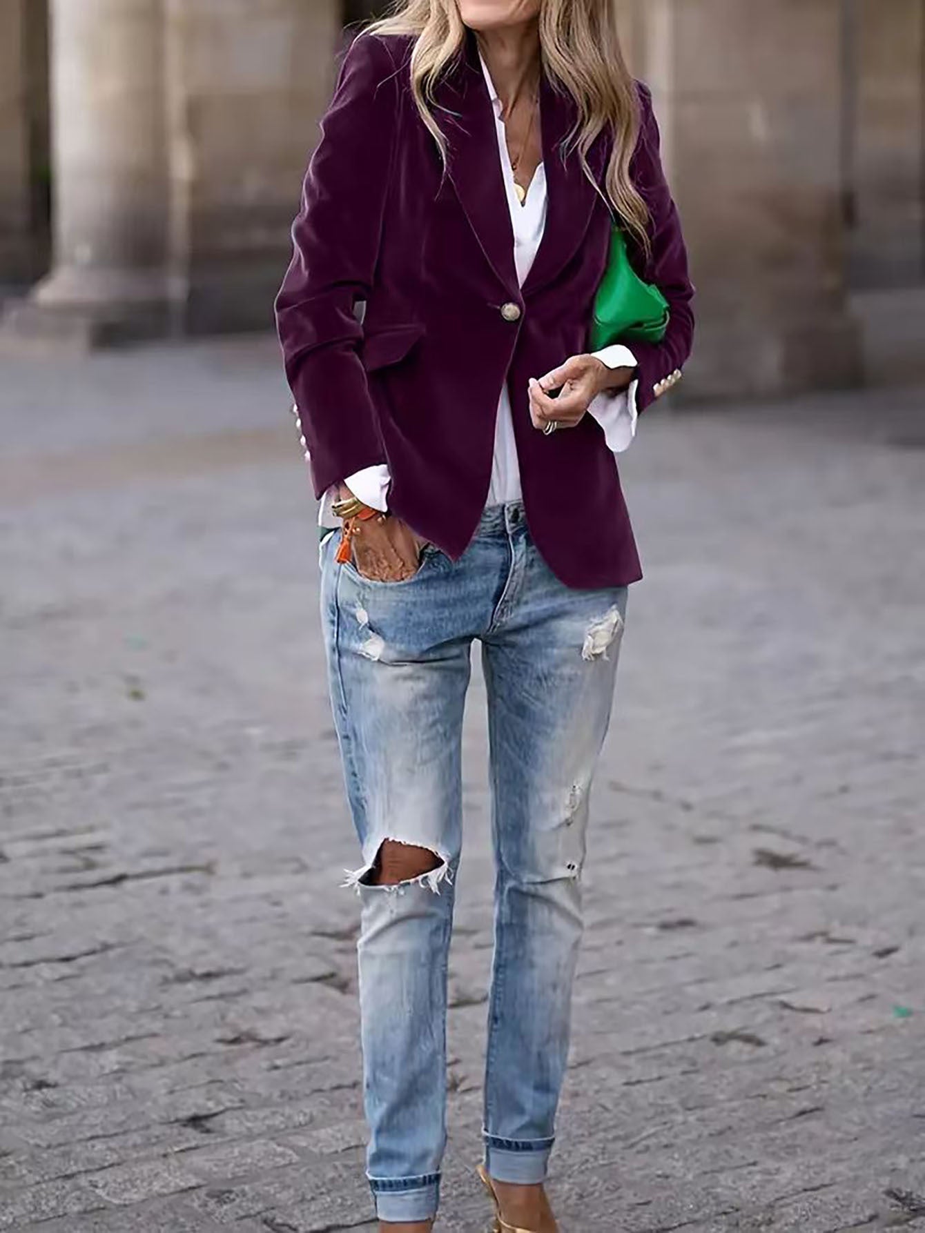Addison Fluwelen Blazer Met Gouden Knopen Voor Dames