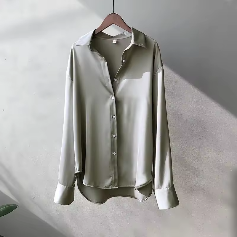 Dames Blouse, Zijde Look, Lange Mouwen, Ademend & Elegant