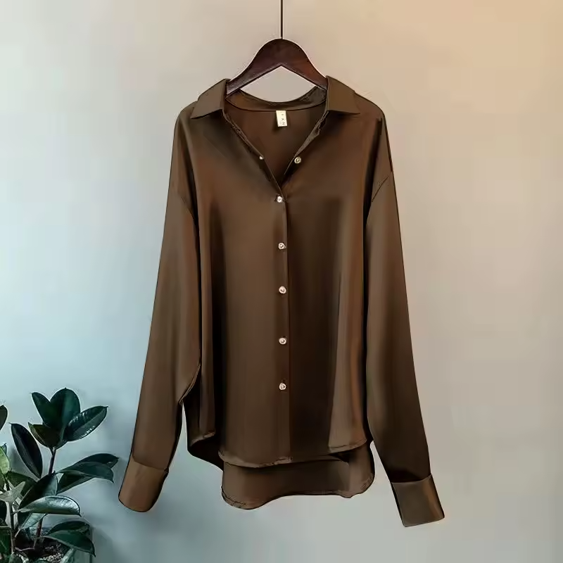 Dames Blouse, Zijde Look, Lange Mouwen, Ademend & Elegant