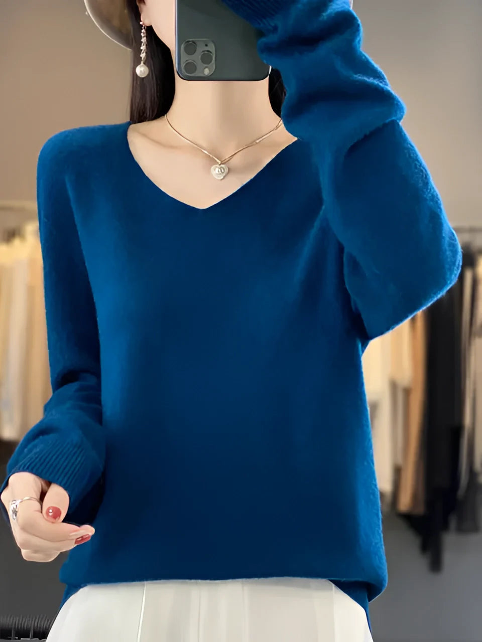 Selina Dames Kasjmiertrui | Luxe Smaragdgroen V-Hals 6