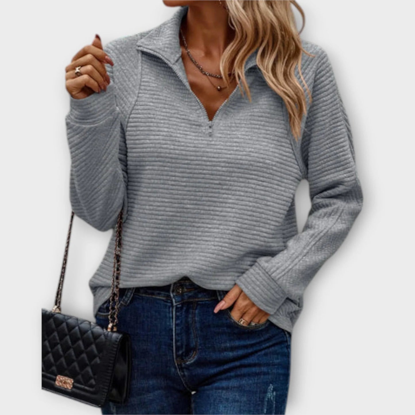 Sereen Dames Pullover | V-hals met Rits, Comfortabele Warme Trui Dames 2