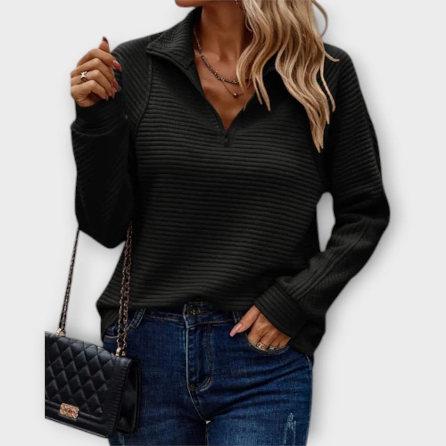 Sereen Dames Pullover | V-hals met Rits, Comfortabele Warme Trui Dames 3
