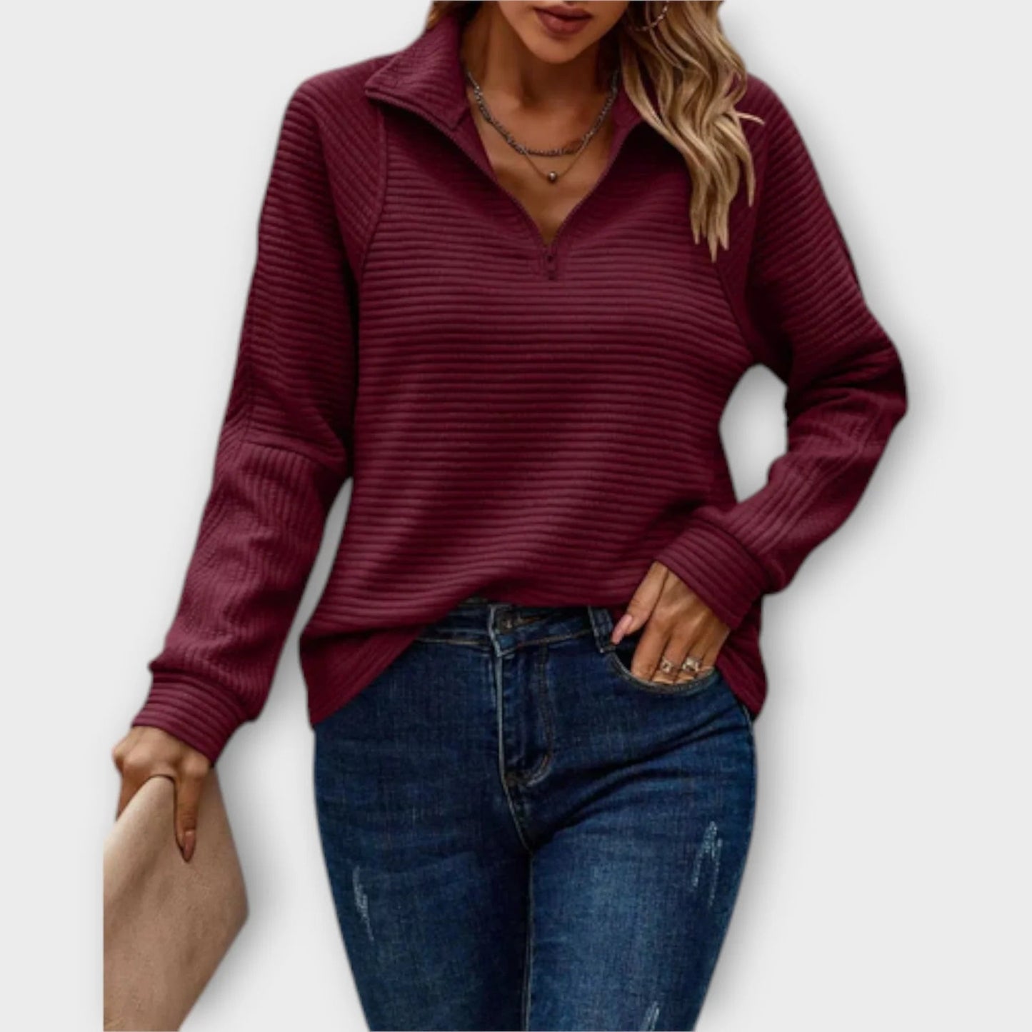 Sereen Dames Pullover | V-hals met Rits, Comfortabele Warme Trui Dames 4