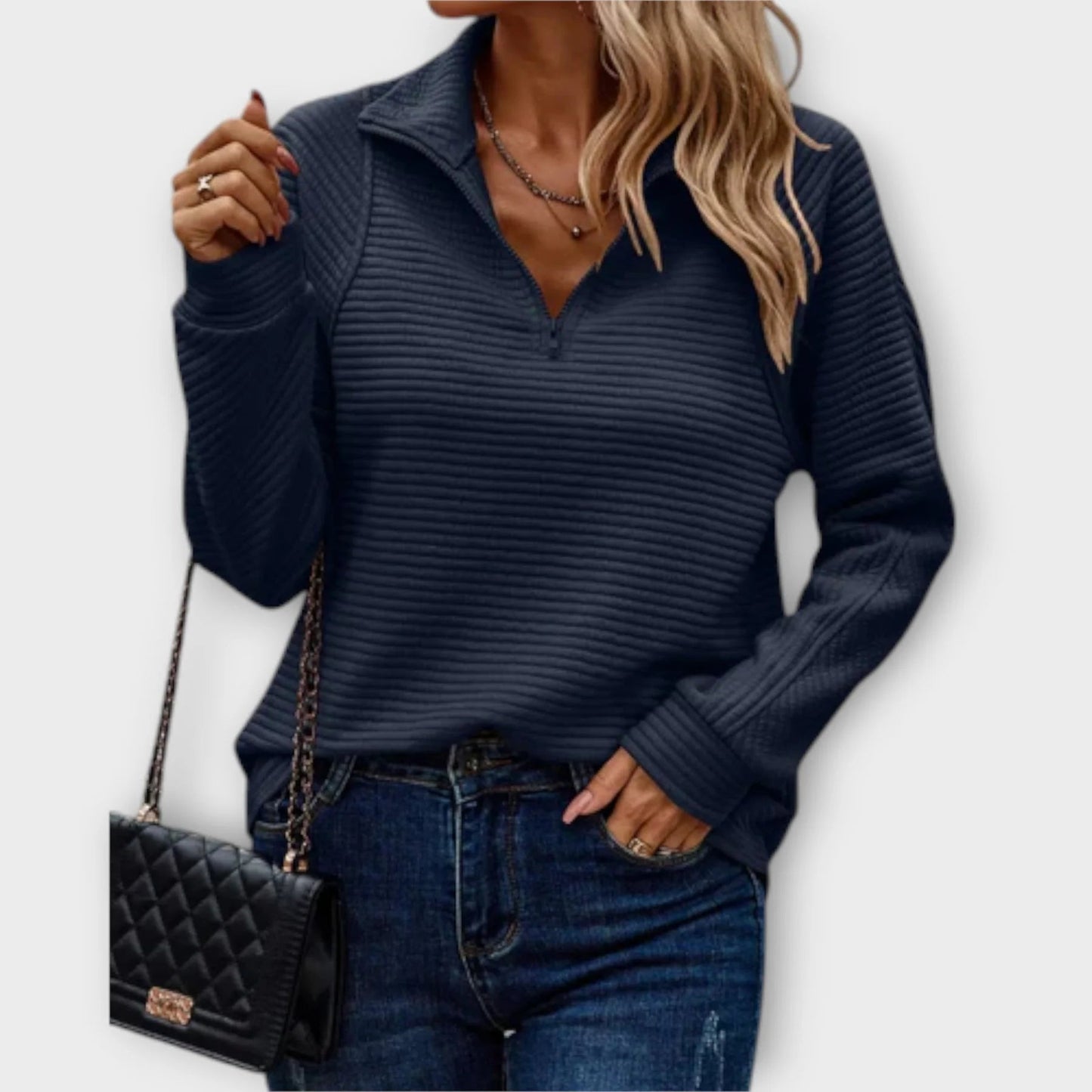 Sereen Dames Pullover | V-hals met Rits, Comfortabele Warme Trui Dames 5
