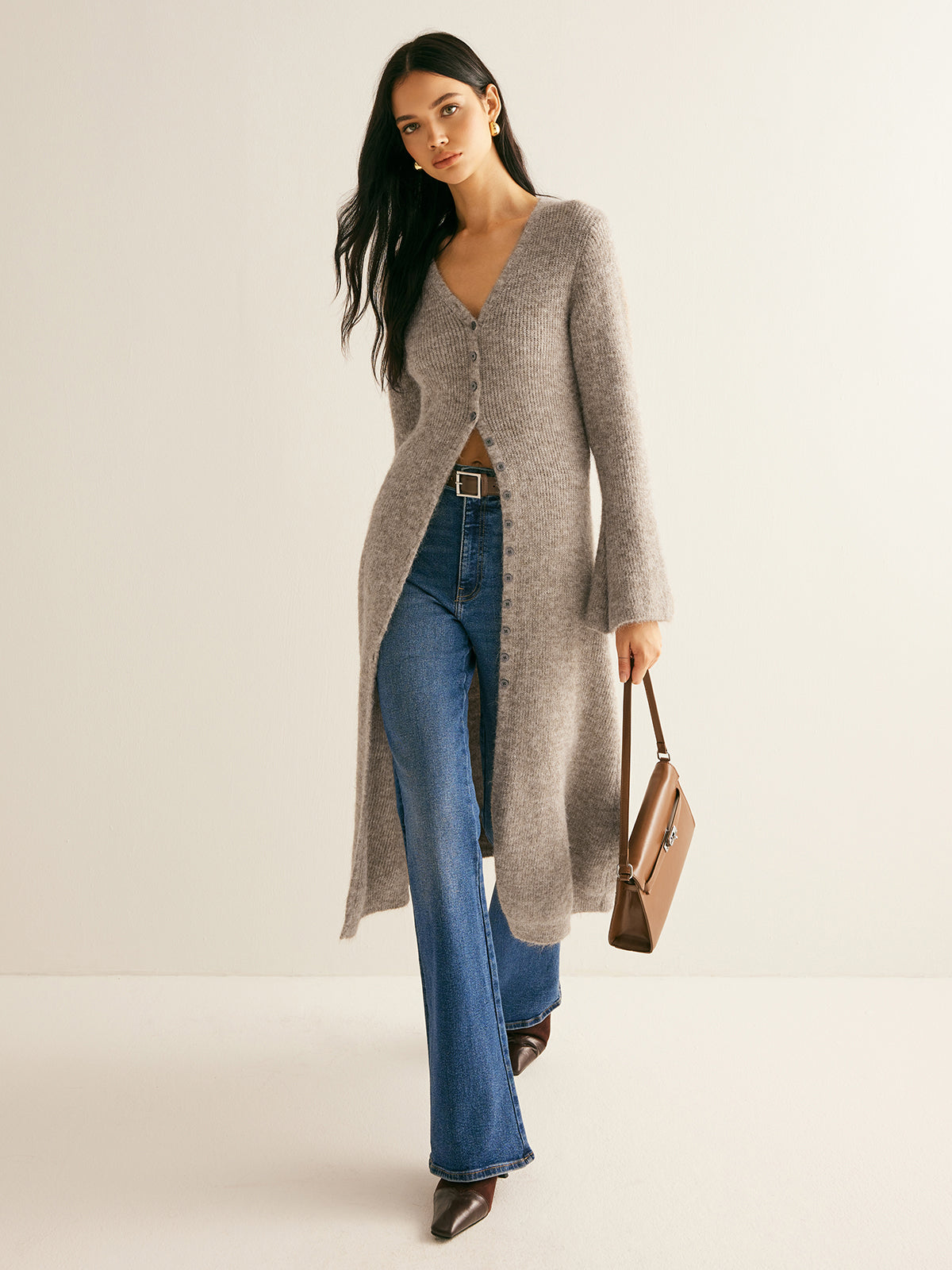 Tessa Trui Jurk Dames | V-hals Midi Met Split, Hoge Stretch