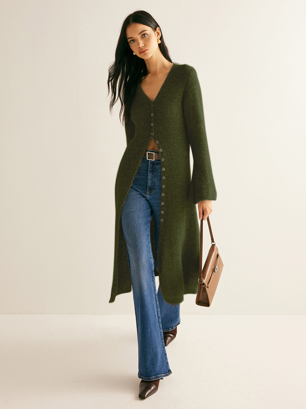 Tessa Trui Jurk Dames | V-hals Midi Met Split, Hoge Stretch 11
