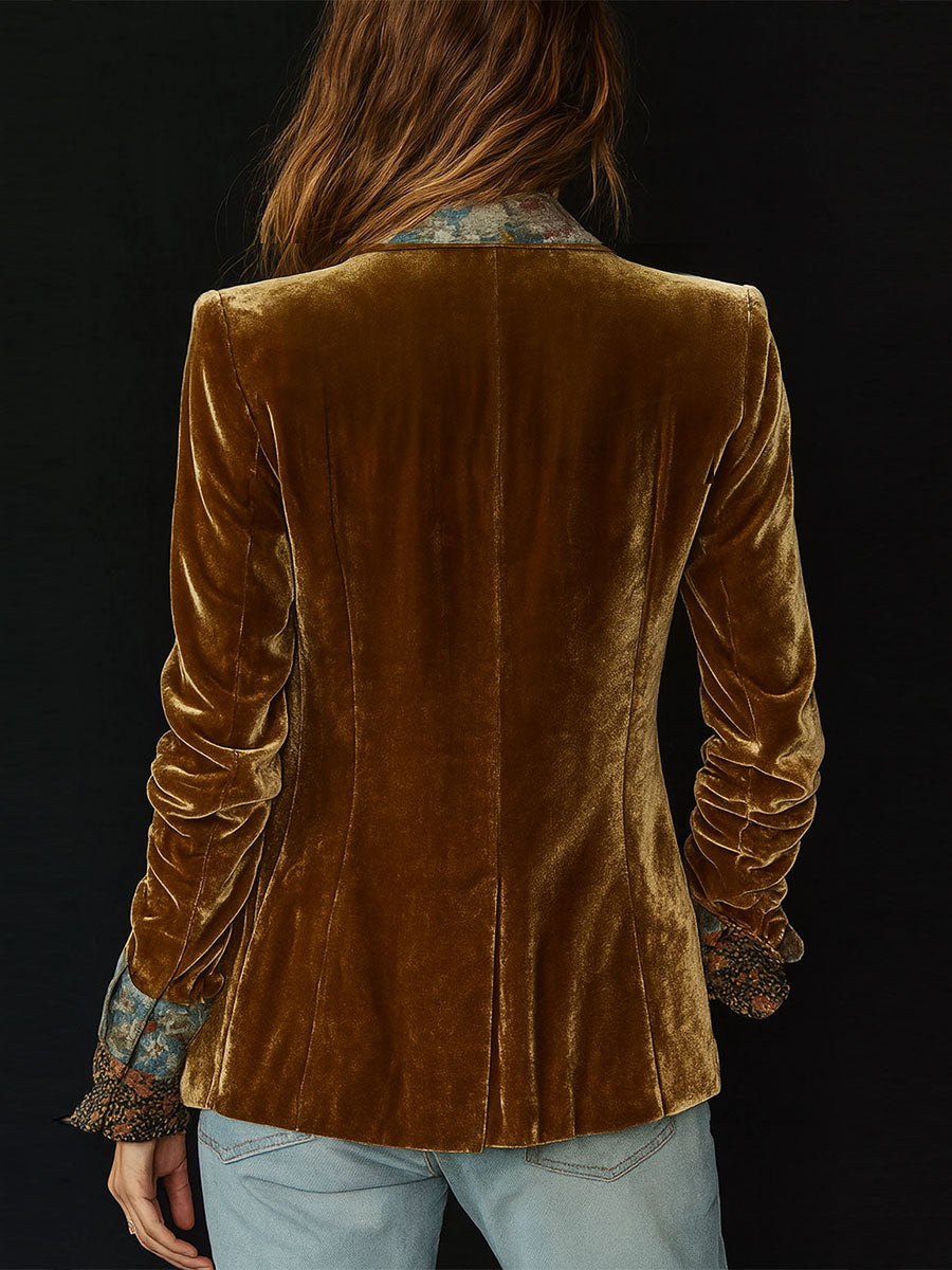 Vera Dames Blazer | Luxe Polyester Fluwelen Bloemenprint 1