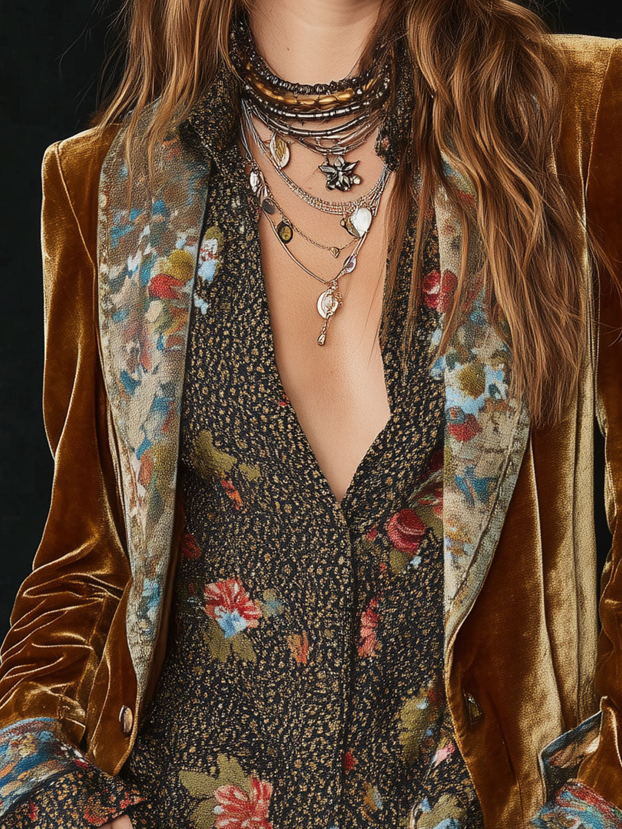 Vera Dames Blazer | Luxe Polyester Fluwelen Bloemenprint 2