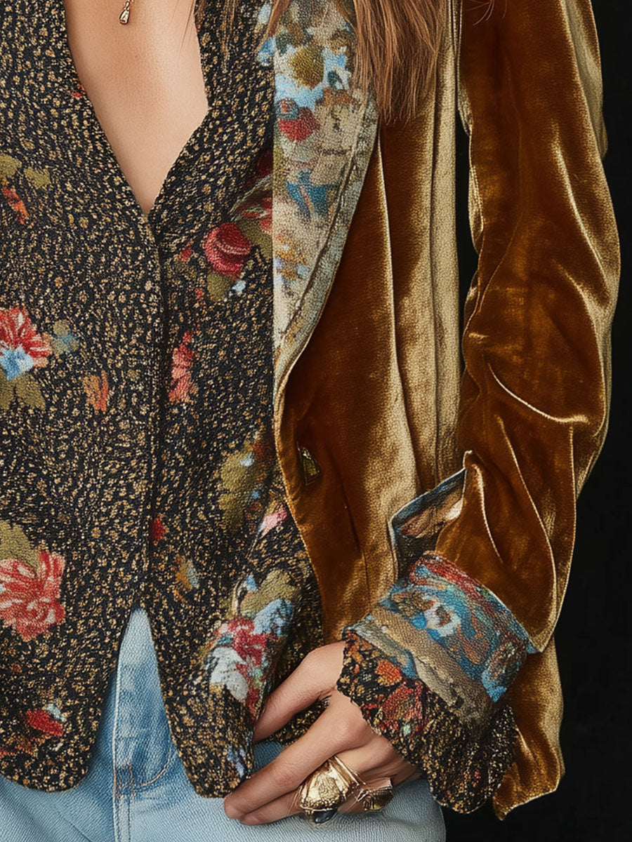 Vera Dames Blazer | Luxe Polyester Fluwelen Bloemenprint 3