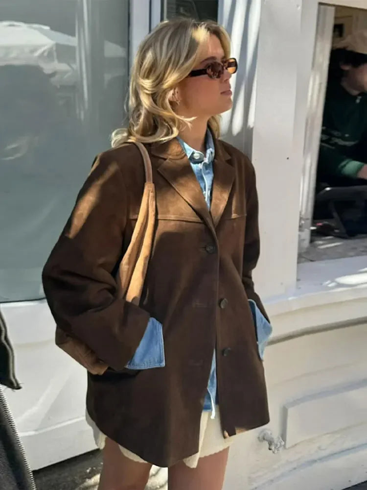 Zara Elegante Herfstjas, Suède Look, Warm en Comfortabel