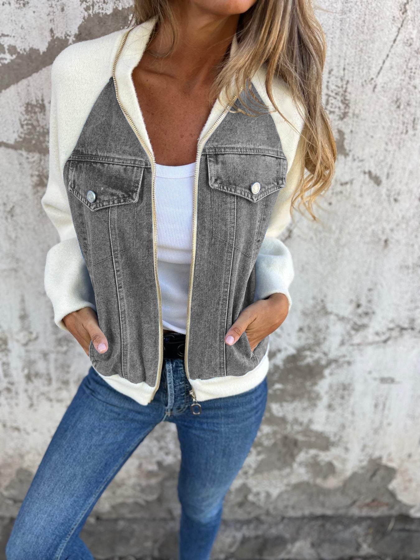 Sarah Stijlvolle Damesjas, V-Hals, Trendy en Comfortabel