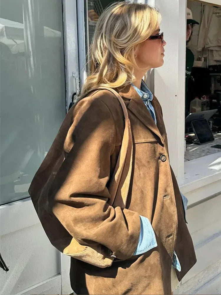 Zara Elegante Herfstjas, Suède Look, Warm en Comfortabel