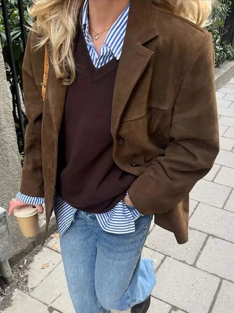 Zara Elegante Herfstjas, Suède Look, Warm en Comfortabel