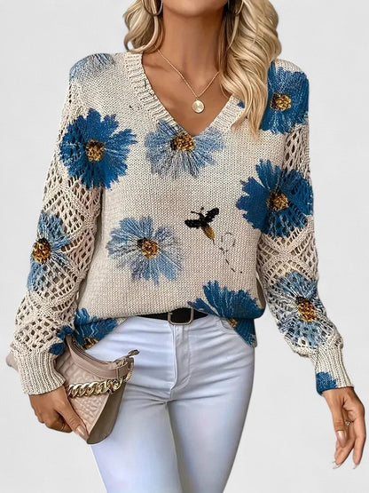 Auréley Dames Trui | Luchtig Gebreid met Bloemen, V-Hals, Comfortabel