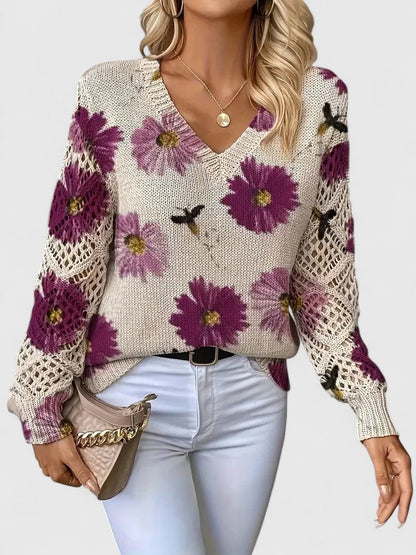 Auréley Dames Trui | Luchtig Gebreid met Bloemen, V-Hals, Comfortabel 1