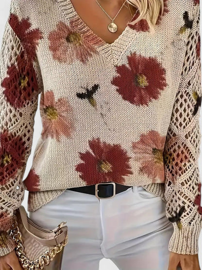 Auréley Dames Trui | Luchtig Gebreid met Bloemen, V-Hals, Comfortabel 2