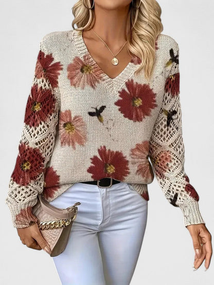 Auréley Dames Trui | Luchtig Gebreid met Bloemen, V-Hals, Comfortabel 3
